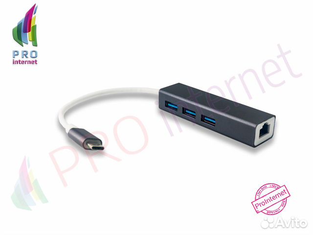 Хаб type-C / USB 3.0 3шт, гнездо Rj-45