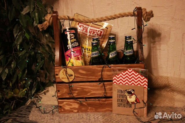 Подарочный бокс/Деревянный ящик с канатной ручкой