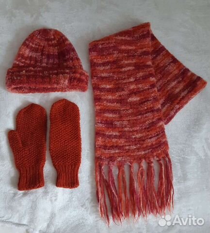 Комплект шапка, шарф и варежки, шапка, снуд, перча