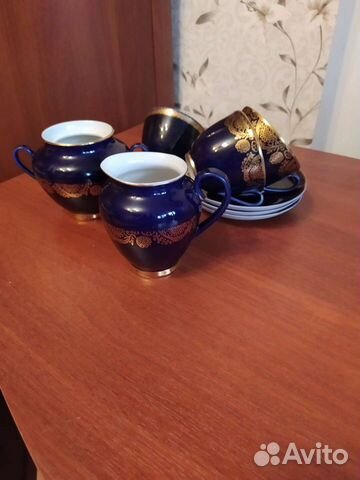 Остатки чайного сервиза золотой фриз кобальт