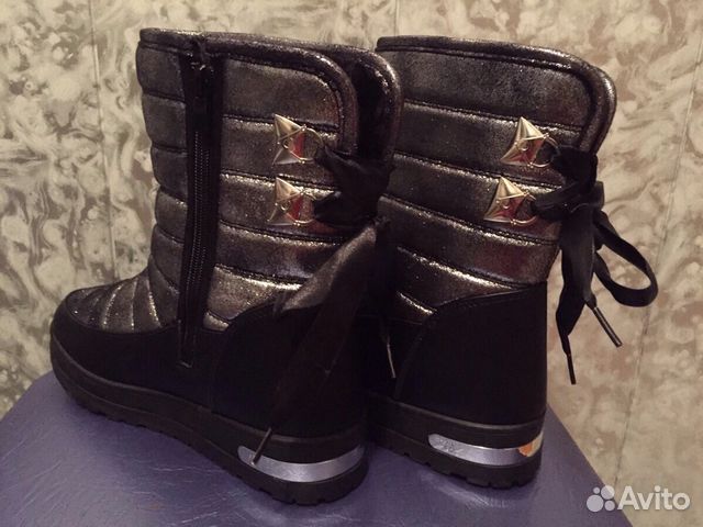 Сапоги Теплые черные с серебром Сапоги Теплые черные с серебром