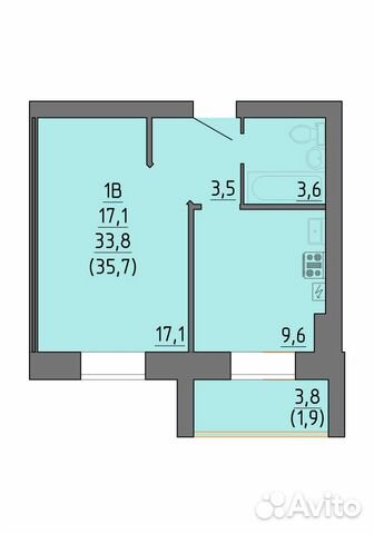 1-к квартира, 35.7 м², 4/9 эт. 1-к квартира, 35.7 м², 4/9 эт.