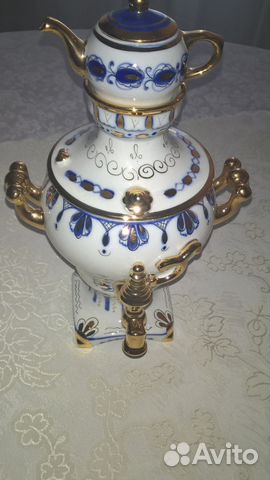 Самовар с чайником, Гжель,винтаж Самовар с чайником, Гжель,винтаж