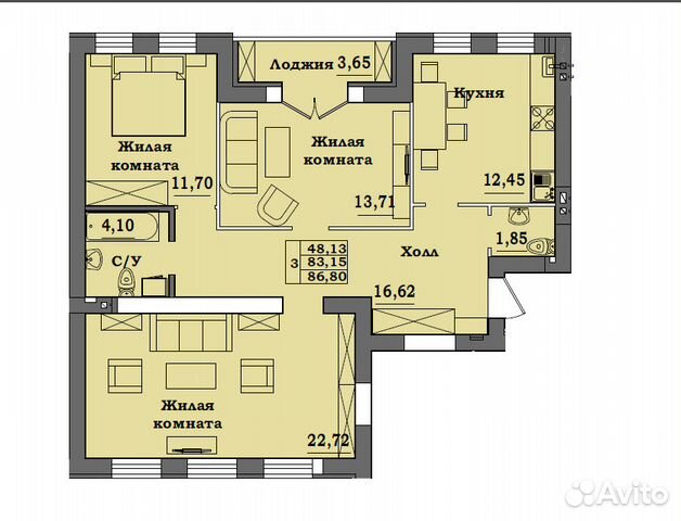 3-к квартира, 87.9 м², 2/5 эт. 3-к квартира, 87.9 м², 2/5 эт.