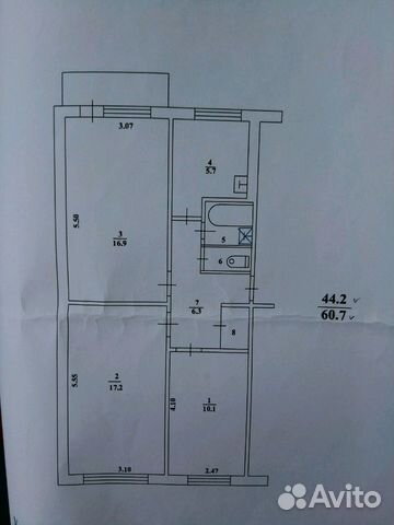 3-к квартира, 61 м², 3/5 эт.