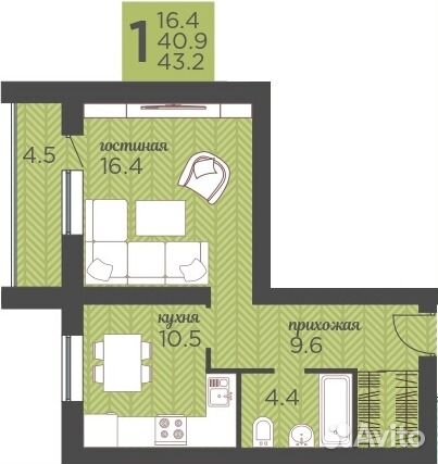 1-к квартира, 40.9 м², 3/10 эт.