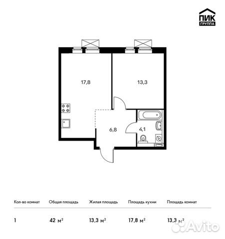 1-к квартира, 42 м², 15/15 эт.