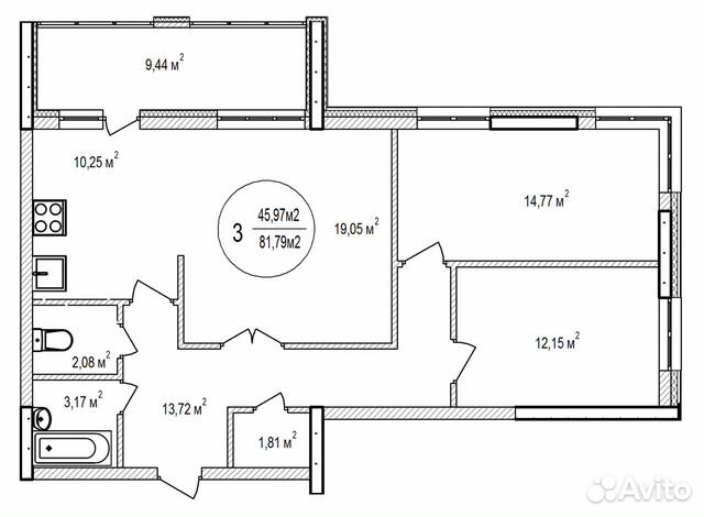 3-к квартира, 81.8 м², 18/25 эт. 3-к квартира, 81.8 м², 18/25 эт.
