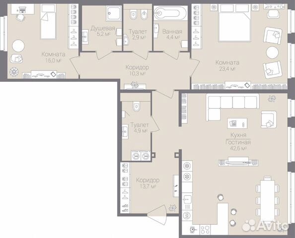 2-к квартира, 122.4 м², 4/5 эт.