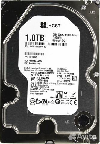 Жесткий диск на запчасти hgst HUS722T1tala604