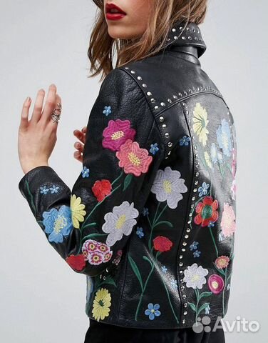 Кожаная куртка с цветочной вышивкой ASOS Кожаная куртка с цветочной вышивкой ASOS