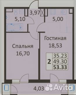 2-к квартира, 55 м², 11/24 эт.