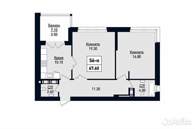 2-к квартира, 67.6 м², 6/8 эт. 2-к квартира, 67.6 м², 6/8 эт.