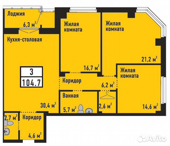 3-к квартира, 104.7 м², 11/24 эт.