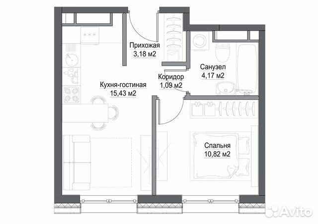 1-к квартира, 35.5 м², 35/39 эт. 1-к квартира, 35.5 м², 35/39 эт.