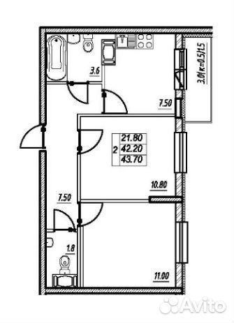 2-к квартира, 43 м², 15/25 эт. 2-к квартира, 43 м², 15/25 эт.
