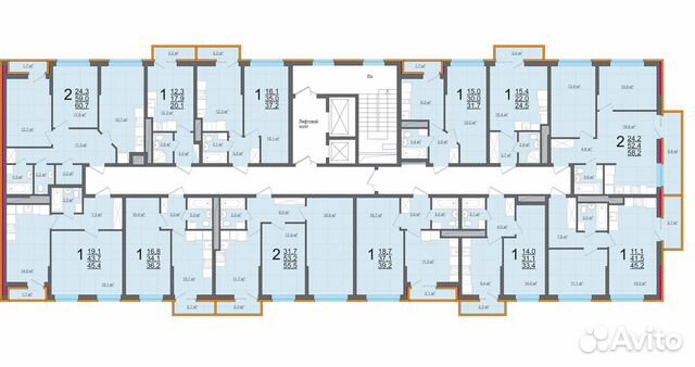 2-к квартира, 58.2 м², 12/16 эт.