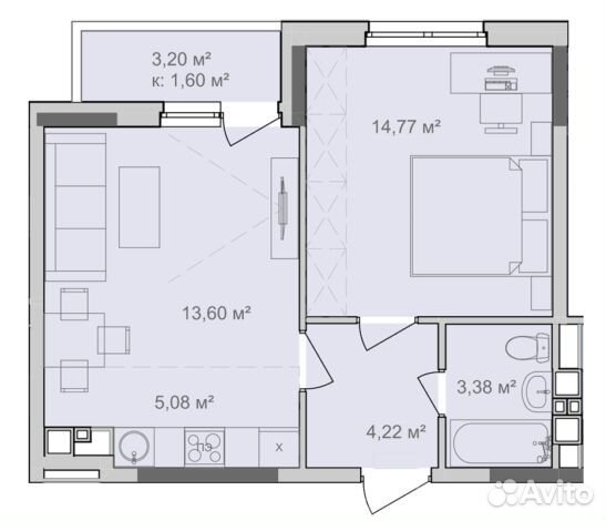 2-к квартира, 42.7 м², 9/18 эт. 2-к квартира, 42.7 м², 9/18 эт.