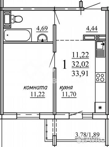 1-к квартира, 33.9 м², 7/10 эт.