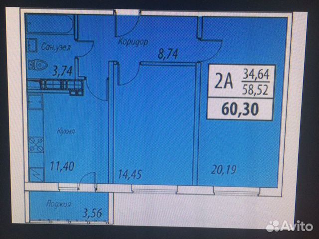 2-к квартира, 60.3 м², 18/25 эт.