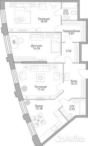 3-к квартира, 94.4 м², 38/39 эт. 3-к квартира, 94.4 м², 38/39 эт.