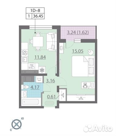 1-к квартира, 36.5 м², 19/22 эт.