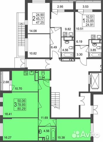 3-к квартира, 80.3 м², 1/8 эт.
