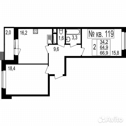 2-к квартира, 66.9 м², 6/7 эт. 2-к квартира, 66.9 м², 6/7 эт.