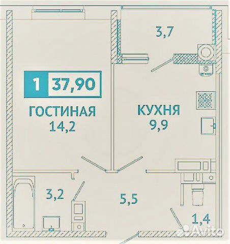 1-к квартира, 38 м², 15/18 эт.