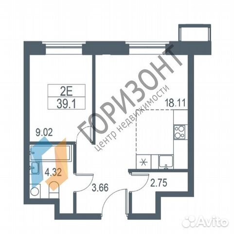 2-к квартира, 39.1 м², 21/21 эт.