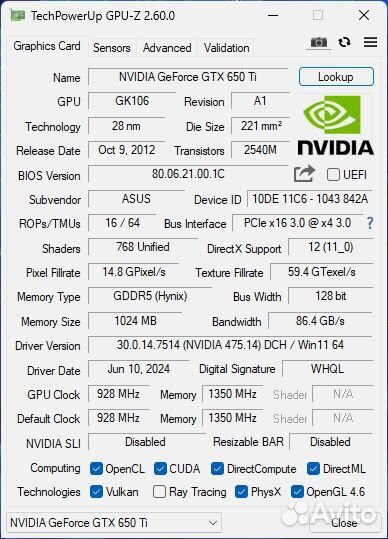 Видеокарта gtx 650 ti 2gb