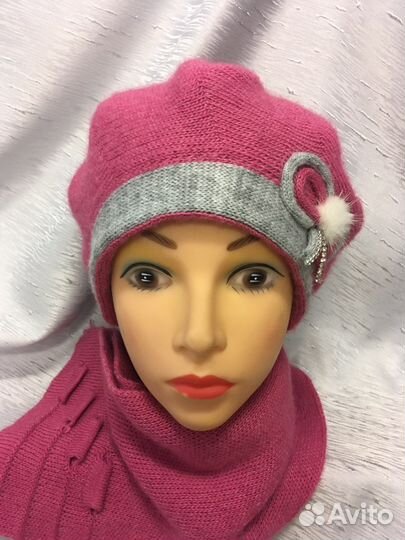 Стильный тёплый комплект -Берет с шарфом теплый