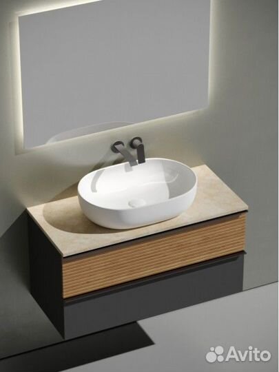 Мебель для ванной с раковиной из санфарфора и столешницей из керамогранита Sancos Delta 100 DL100GR+