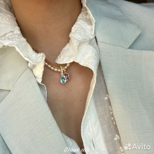 Ожерелье жемчуг камни золото