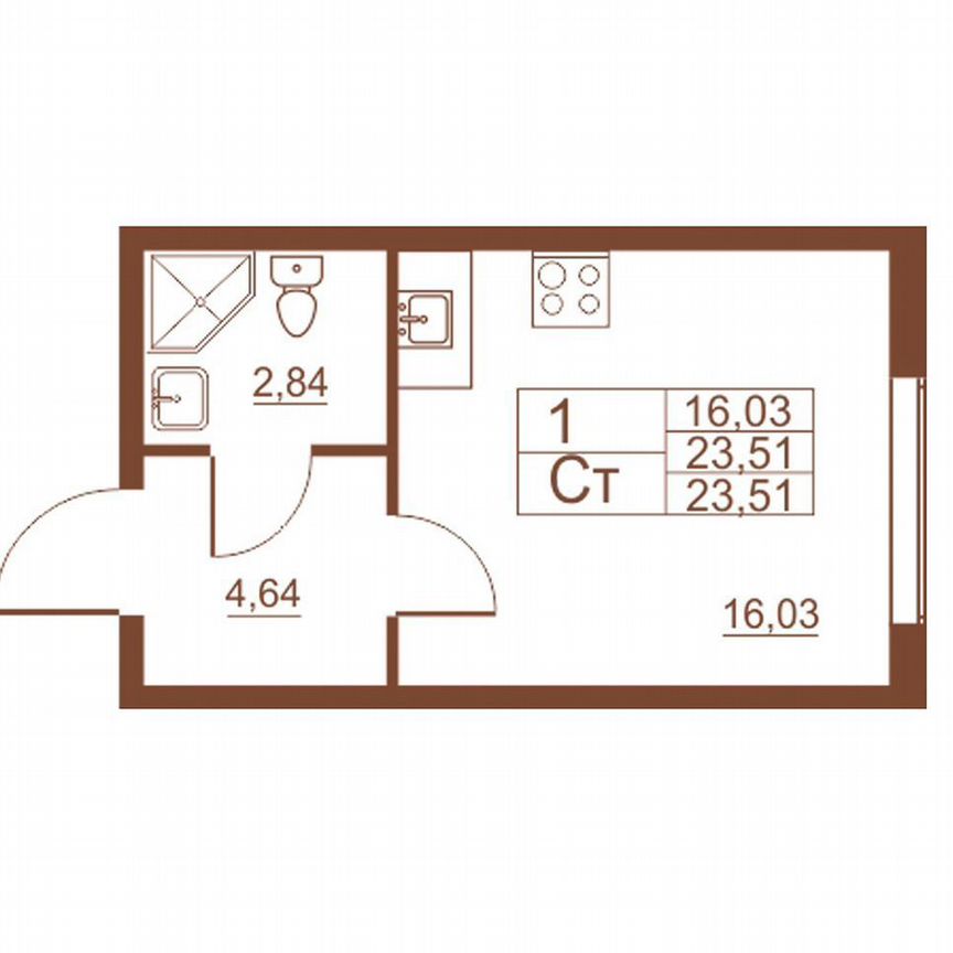 Квартира-студия, 22,9 м², 1/11 эт.