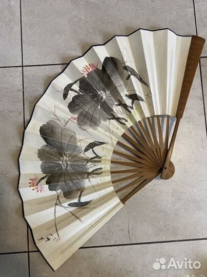 Веер китайский, дерево, бумага, шелк