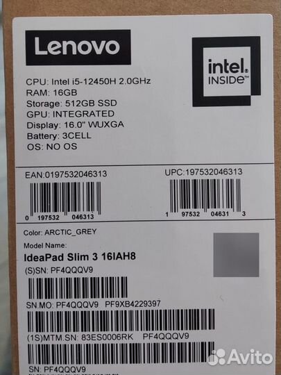 Новый Lenovo IdeaPad 3 Slim 16IAH8 12450H/512/16Gb