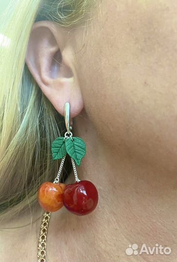 Серьги черешня двойные