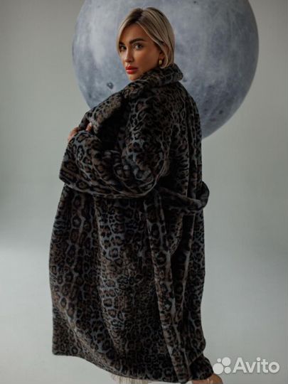 Шуба эко мех леопард макси