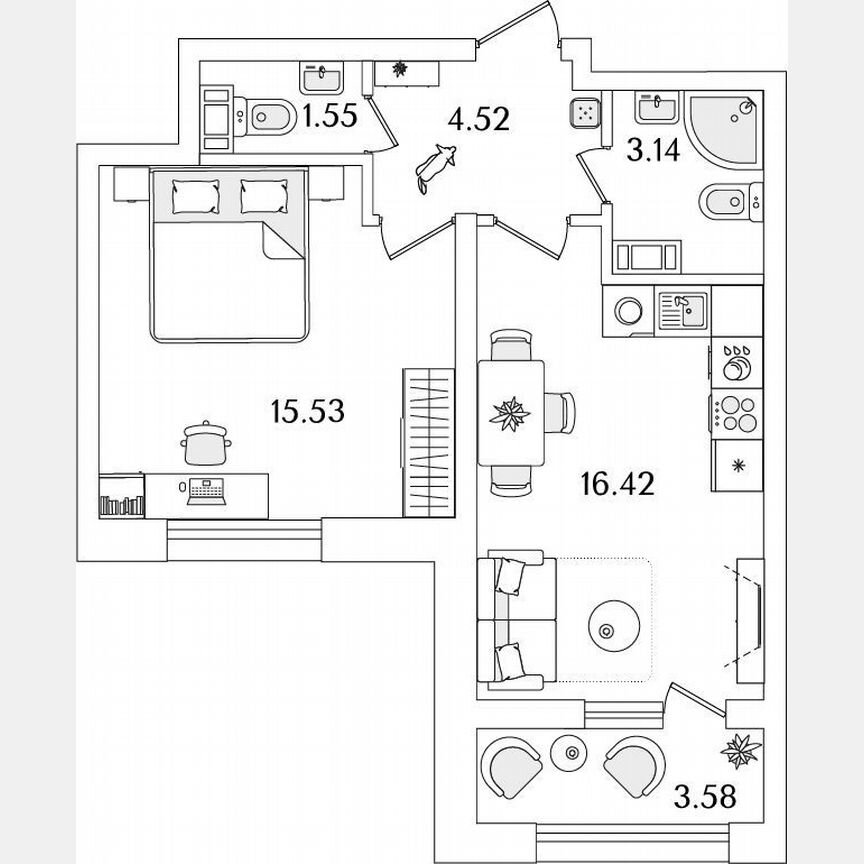 1-к. квартира, 43 м², 12/23 эт.