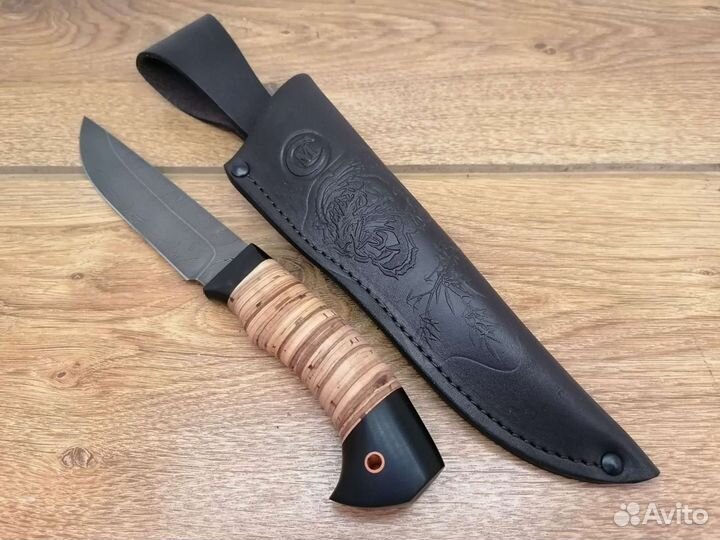 Нож Ястреб дамасская сталь, рукоять береста