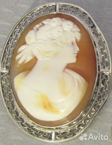 Камея антикварная серебро брошь кулон