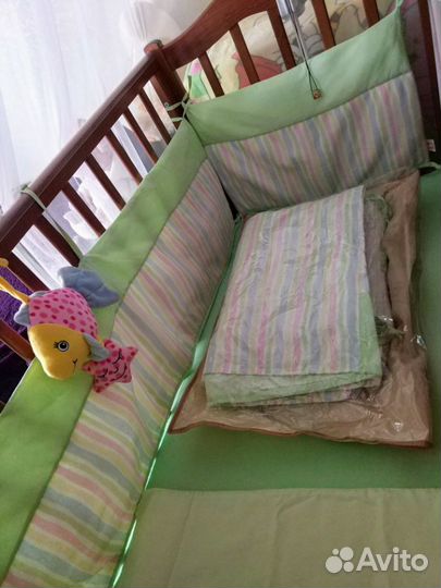 Детская кроватка - маятник массив кокосовый матрас