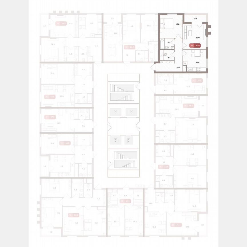 2-к. квартира, 60,8 м², 25/32 эт.
