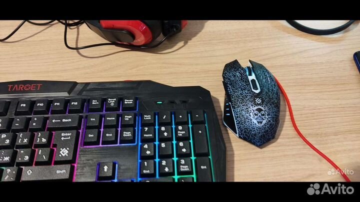 Игровая клавиатура Defender +мышь+уши+коврик