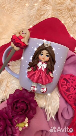 Кружка, подарок, кукла, полимерная глина