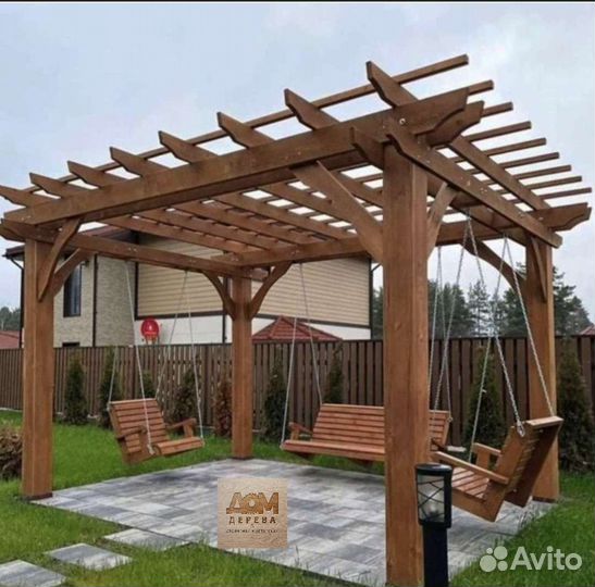 Беседка пергола навес качеля трио деревянная