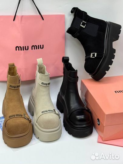 Ботинки челси miu miu натуральные 4 цвета