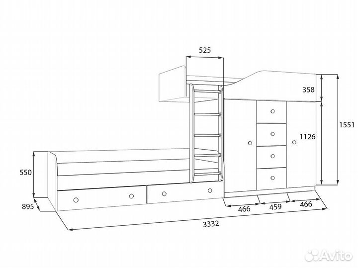 Кровать двухъярусная Астра 6
