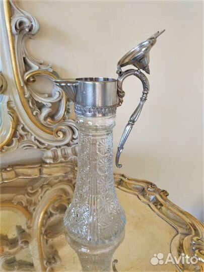 Графин кувшин серебрение хрусталь винтаж Италия